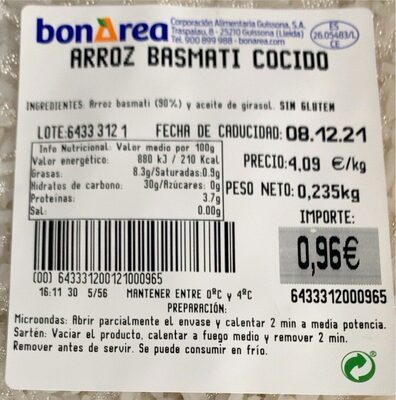 Arroz basmati cocido