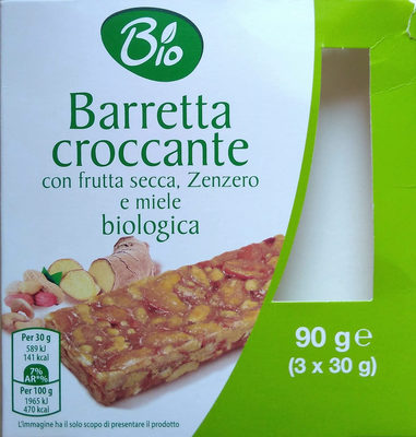 Barretta croccante con frutta secca, zenzero e miele biologica