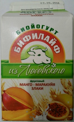 Биойогурт "Бифилайф" фруктовый "Манго-маракуйя-злаки" 