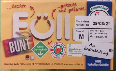 6 gekochte und gefärbte Eier