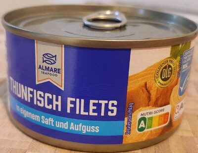 ALDI ALMARE Fisch Thunfisch in eigenen Saft MSC-zertifiziert 1.29€ 150g ATG 195g Dose 1kg 6.97€